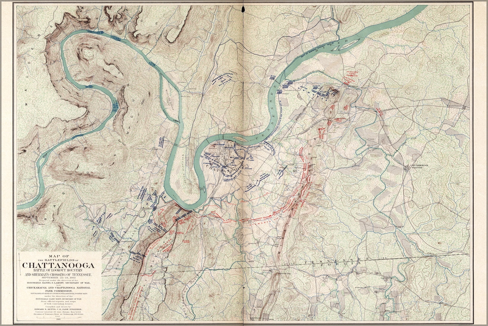 Poster, of Chattanooga Mountain Gallery 24"x36" Lookout fields the of battle Map 1901