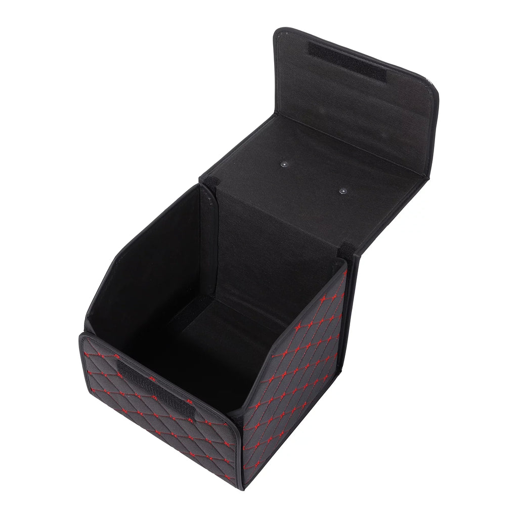 Handle PU Boot Foldable Trunk Truck Bag Storage SUV Black Bag 33x31x29cm Car with Leather Organiser for Red Stitches