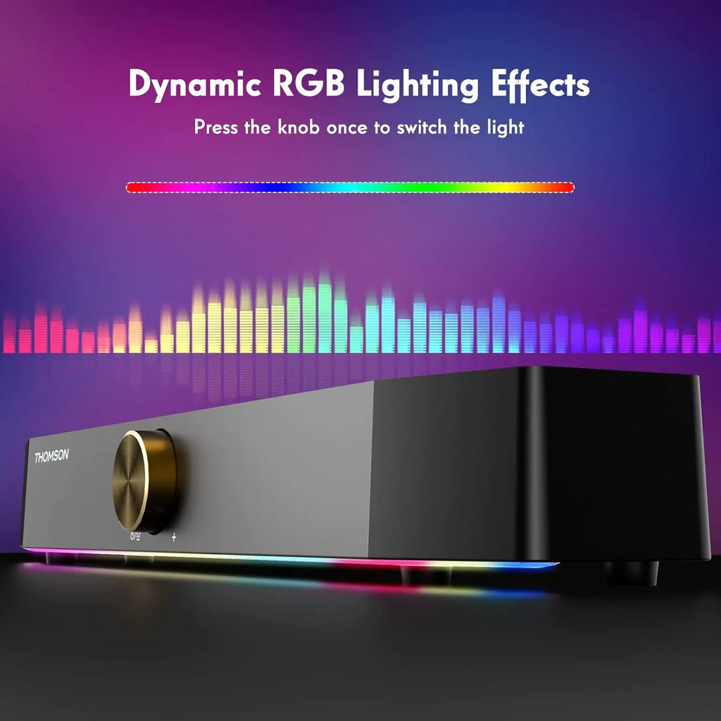 Bluetooth Speakers PC Sound, Stereo SoundBar, 3.5mm Thomson Aux-in with Computer Speakers, Dyna RGB 10W Computer