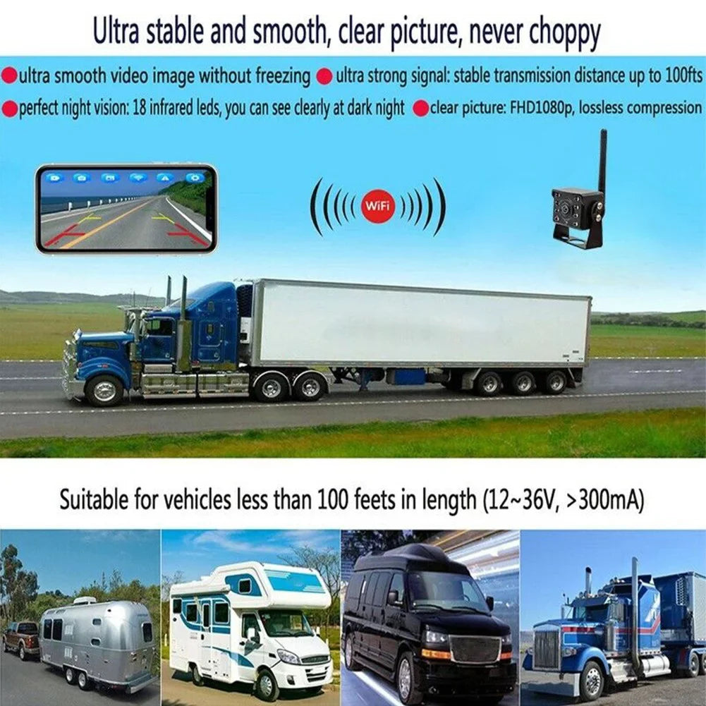 WIFI Camper shockproof Bus Trailer RV Reversing Camera View Rear Wireless Truck
