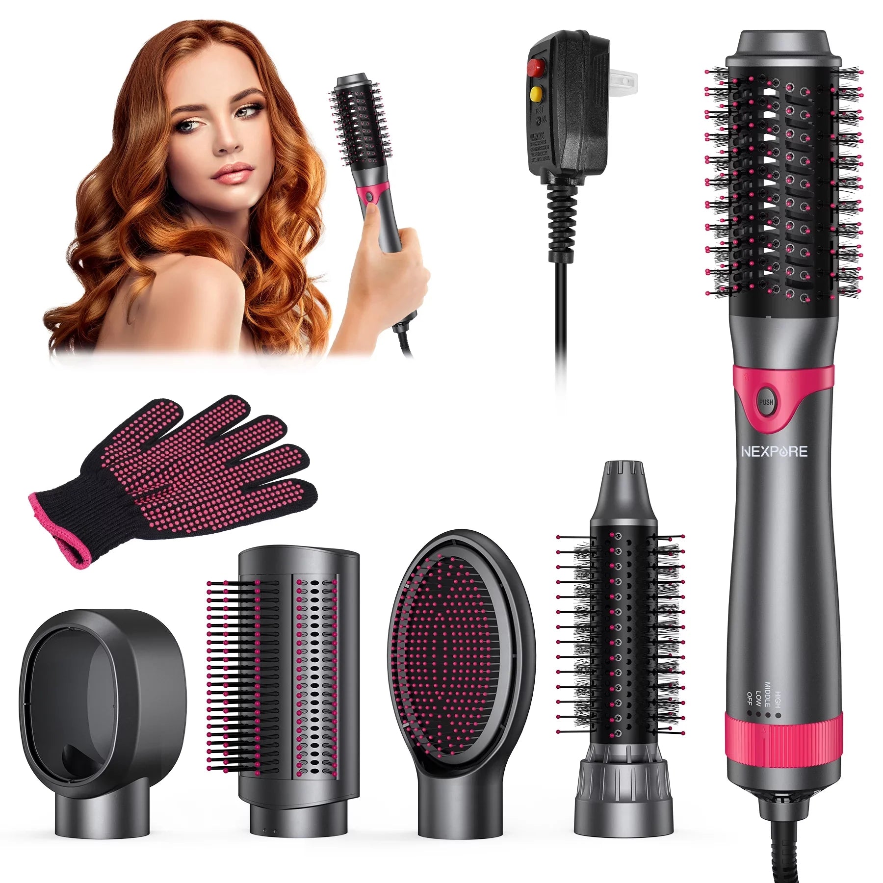 Suction Curler Styling Air Hair NEXPURE Multi-Head Multifunctional in Hot Dryer Ion Women Salon 5-in-1 Comb,Negative Tool, 5 Detachable for Hair Automatic 1