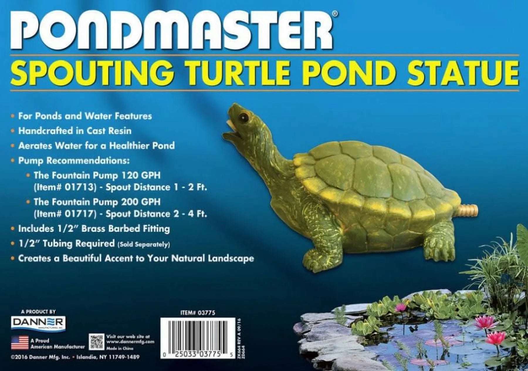 x Pondmaster 3 of Pack 9"L 5.6"H Resin Spitter Turtle x 3.6"W
