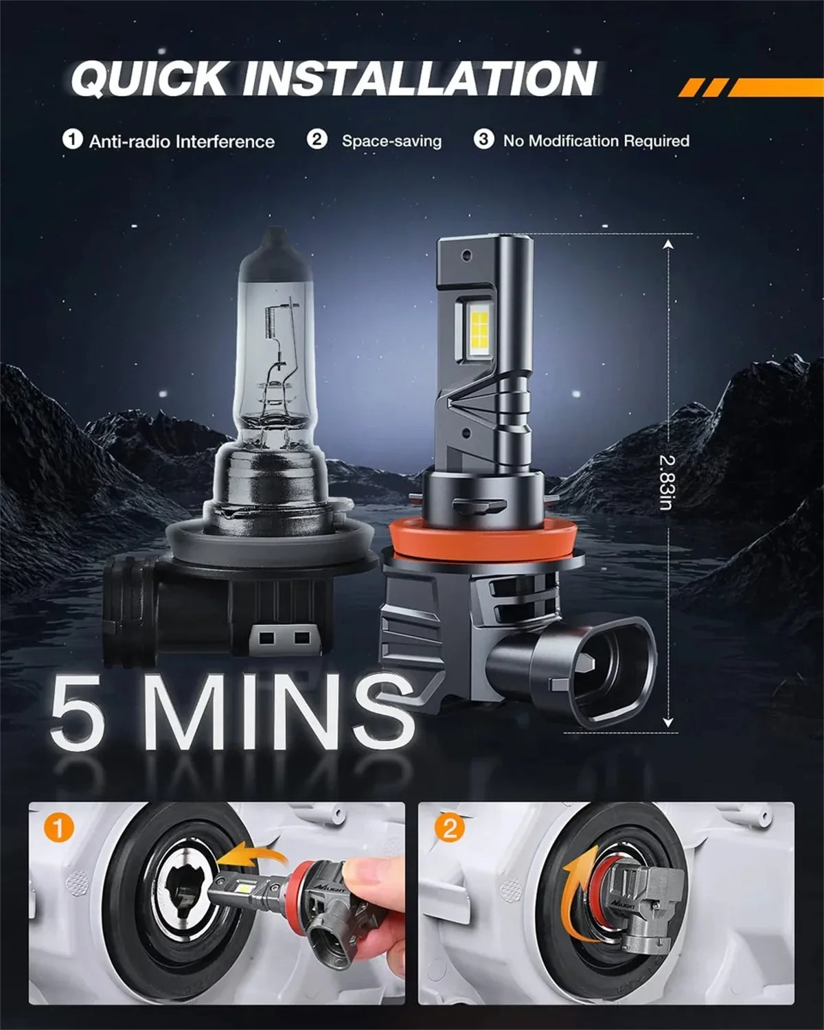 6000K 80W IP67 BULBS Series LED | Nilight 16000LM H11/H9/H8 Headlight 2 ES1 Bulbs
