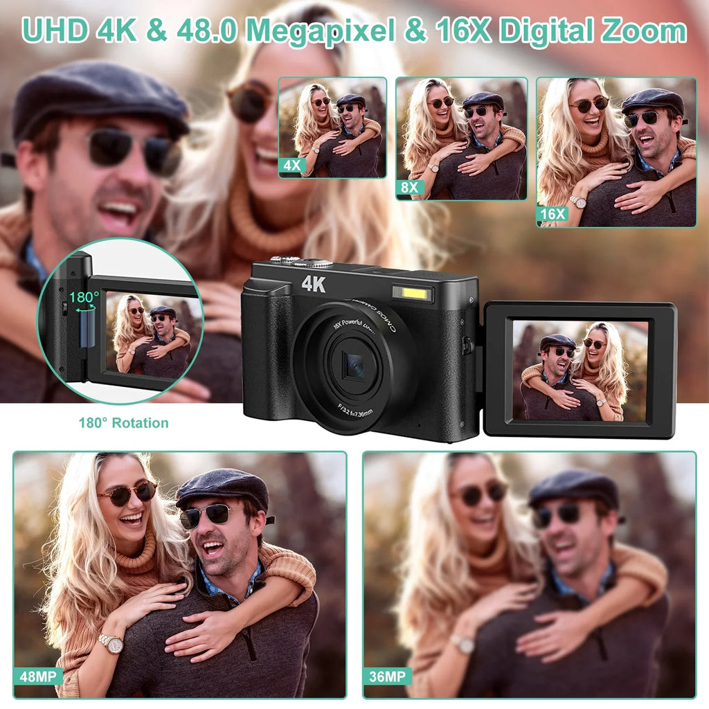 with 4K Digital Photography for YouTube 32GB Autofocus Camera 16X for Digital Camera 48MP Vlogging Cameras Zoom Video Card