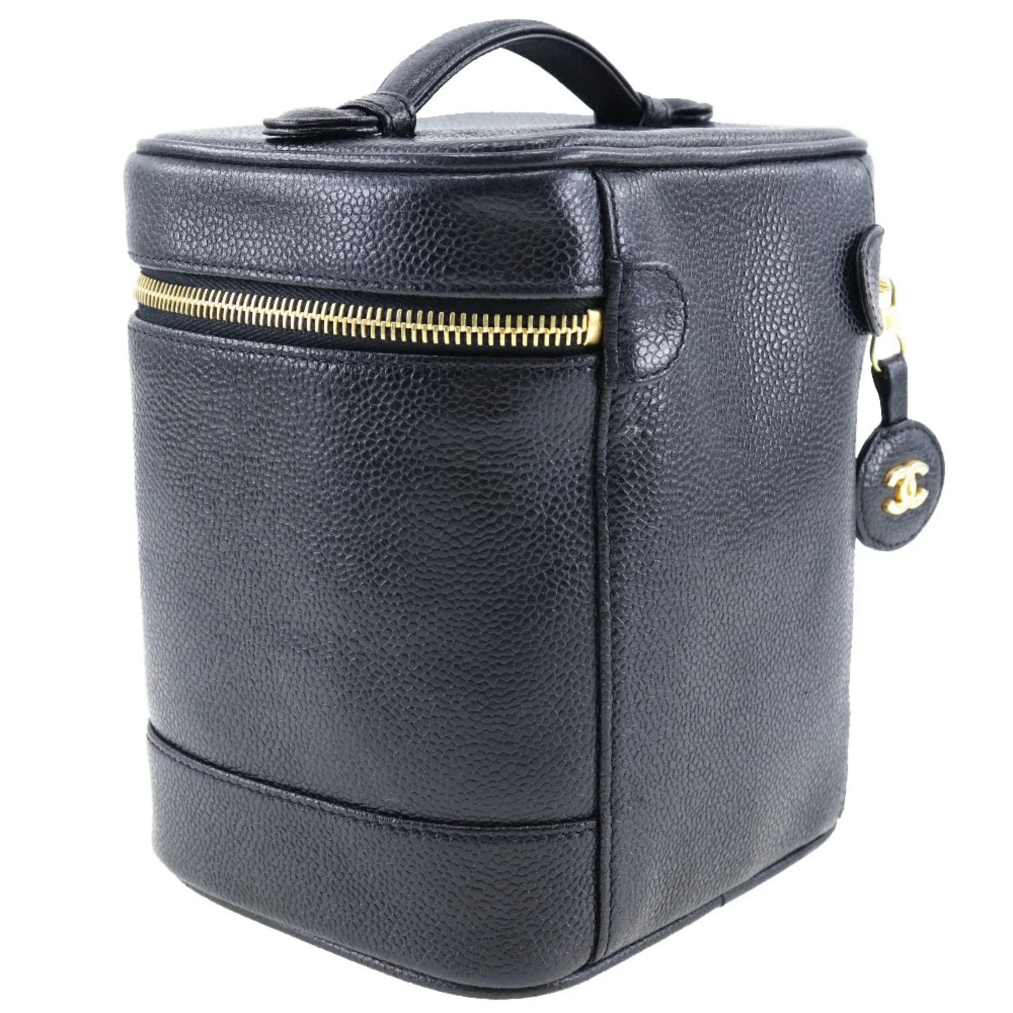 Black Skin (Good) Made in Handbag Vanity Coco Zipper Matte Ladies Pre-Owned Caviar Mark France