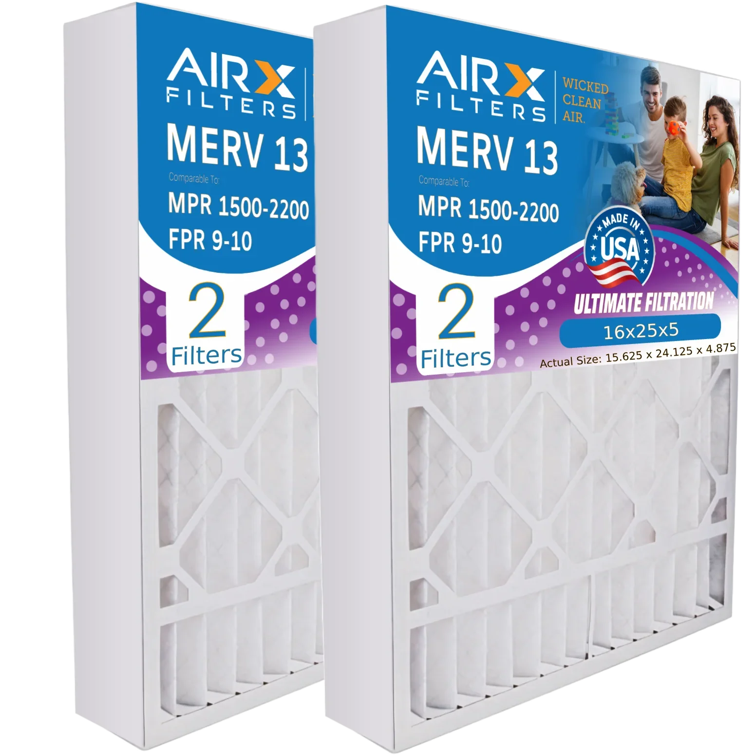 MPR to 91-005 Air Filter MERV with Comparable Furnace 16x25x5 FILTERS 13 16x25x5 Filter MERV 2200 AIRX AIR. 1500 & 13 by CLEAN Made Compatible Premium WICKED - USA FPR Ultravation 9