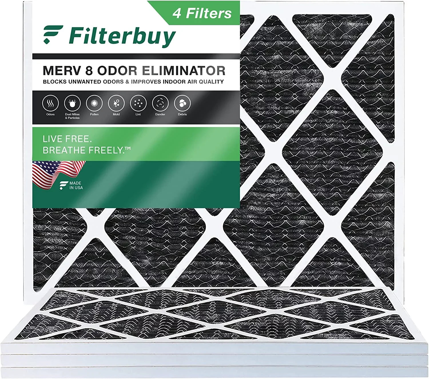 Carbon with Filters Activated Pleated HVAC Furnace (4-Pack) Odor Filterbuy 16x20x1 Eliminator MERV Air AC 8