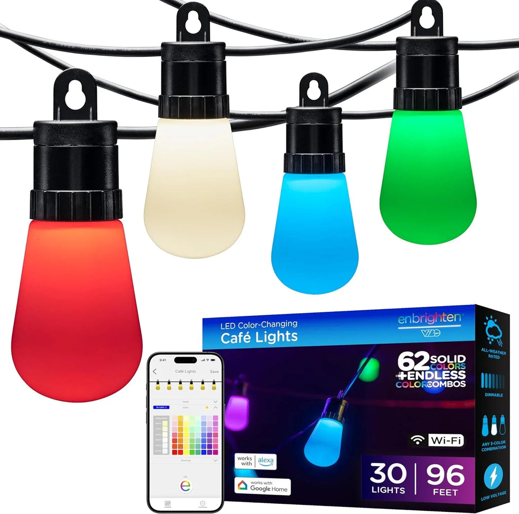 Lights, Color Control, Lightweight String String Customizable, Lights, Changing YANRUI Smart RGB Weatherproof, exterior Wi-Fi ft, Patio Dimmable 96 LED App 30 Lights, 79617