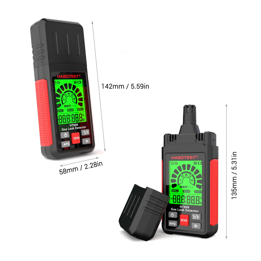 Gas HT609 Gas and with LCD Temperature Detector Visual Humidity Audible Leak HABOTEST Natural Methane Detector Gas and Hydrogen Combustible Alarm Detector Ambient Display