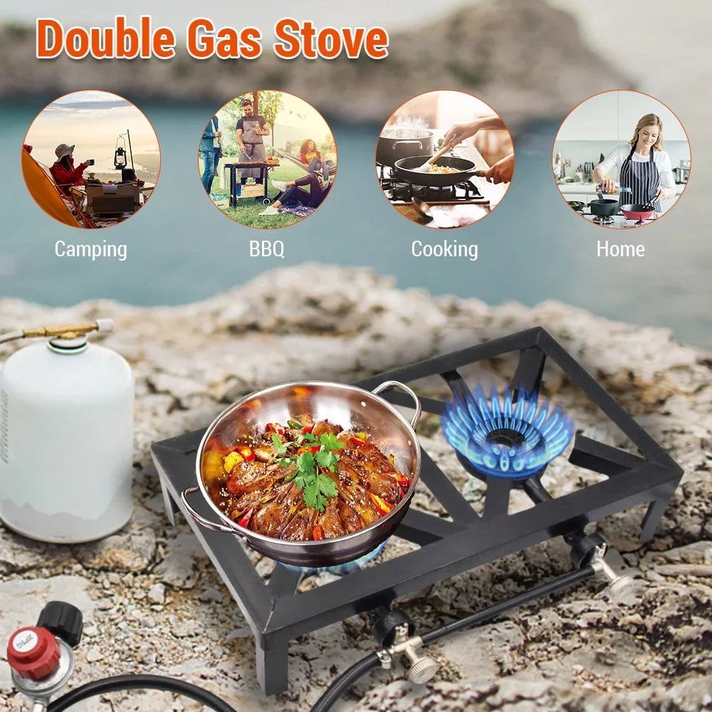 Reliable Camping Iron Furnace Double (Standard), Durable for for BBQ Anself Cooking Cooking Patio Gas Cast and Stove Needs Propane