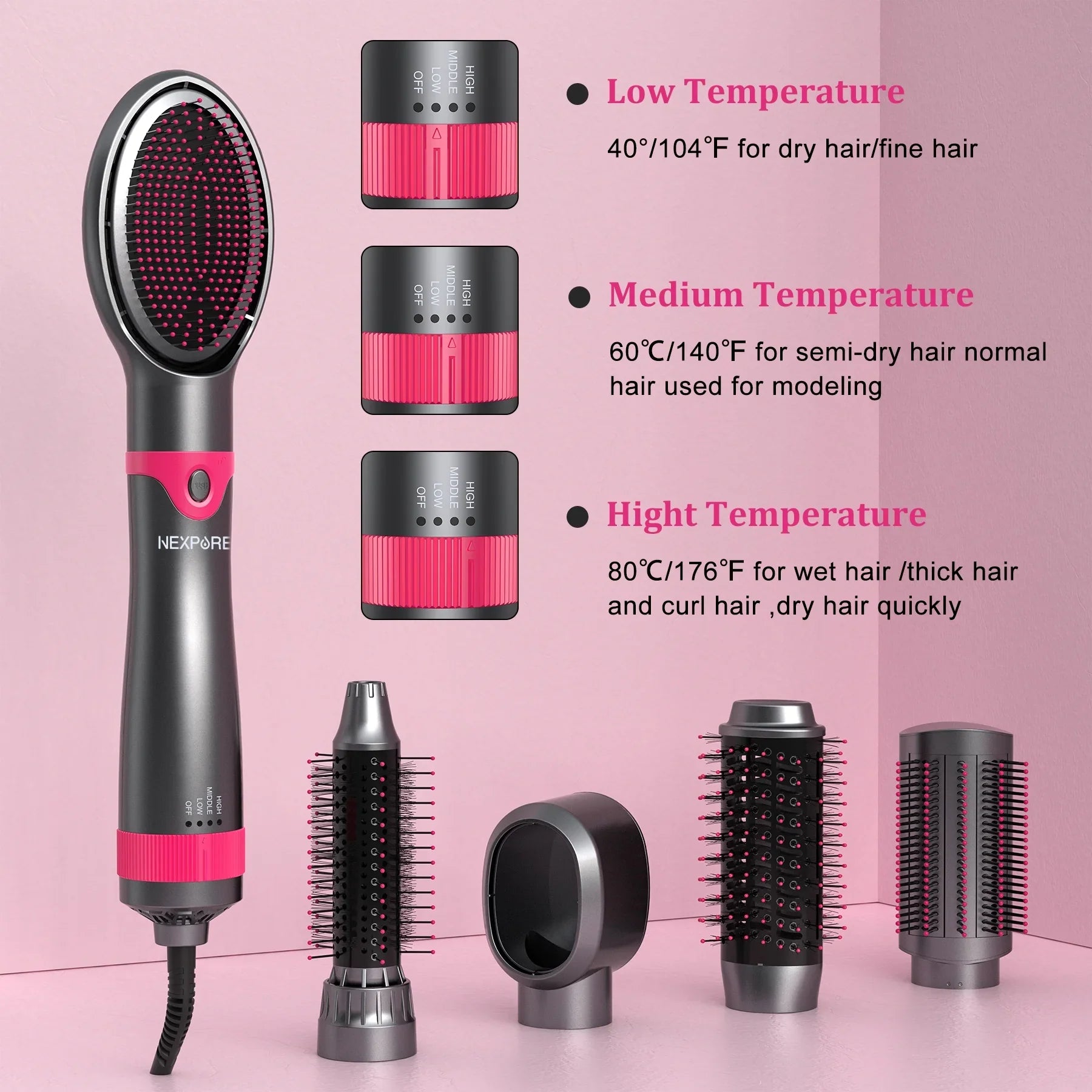Suction Curler Styling Air Hair NEXPURE Multi-Head Multifunctional in Hot Dryer Ion Women Salon 5-in-1 Comb,Negative Tool, 5 Detachable for Hair Automatic 1