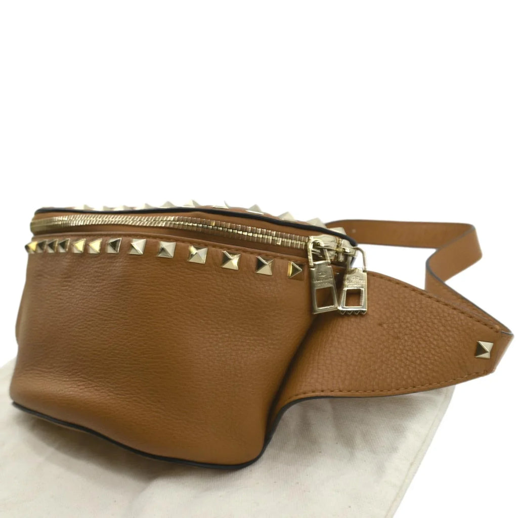 Camel Pre-Loved Spike Belt Bag Leather VALENTINO