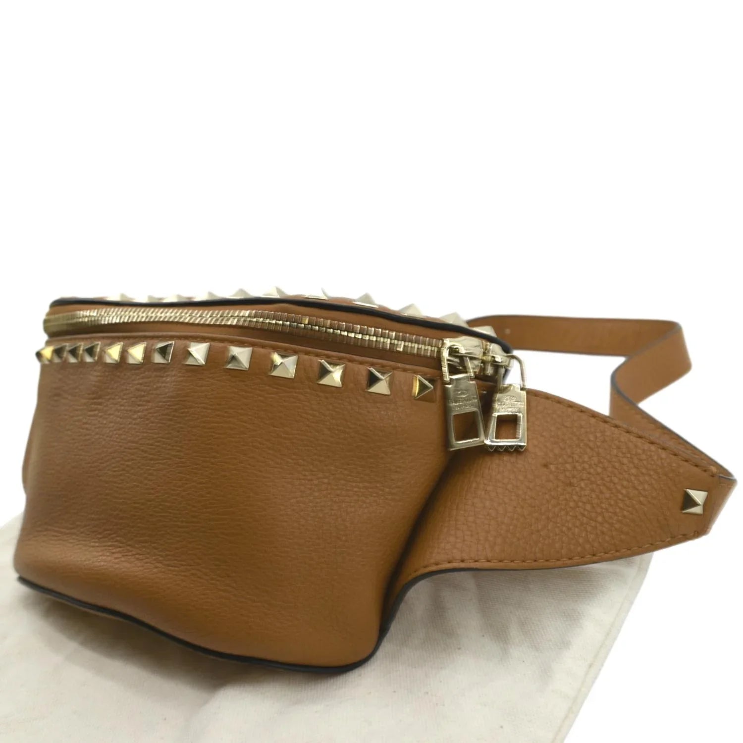 Camel Pre-Loved Spike Belt Bag Leather VALENTINO