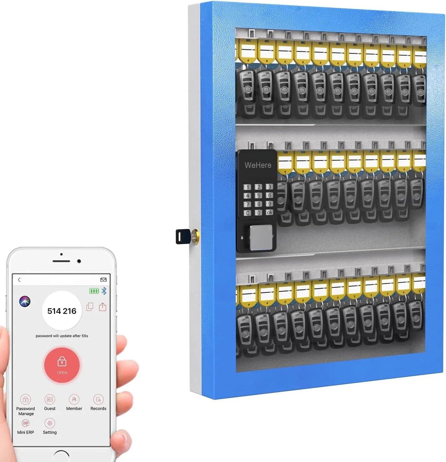 Cabinet Plus, Storage Car Lockbox, Smart Key Box for Share 96 Dealership，， Security OTP Bluetooth/Fixed Key Wall Code Half-Remote APP Mount, Lock