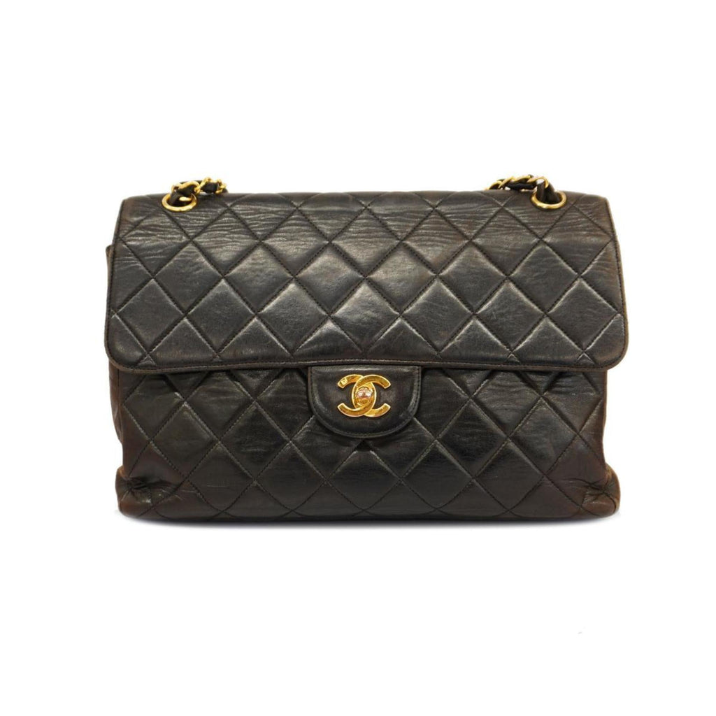 Pre-Owned Matelasse Black Bag Shoulder Women's (Good) Face W Double Chain Lambskin