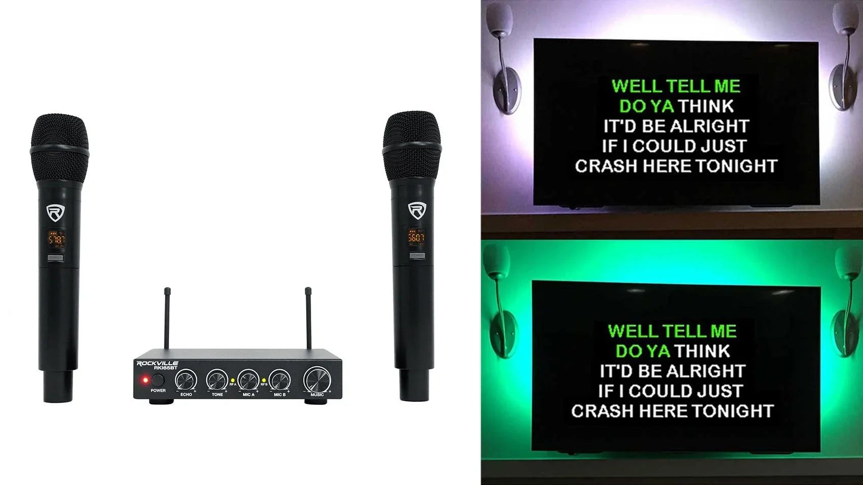 Tablet/Smatphone/Laptop/TV+LED's System For RKI65BT Microphone Karaoke Rockville