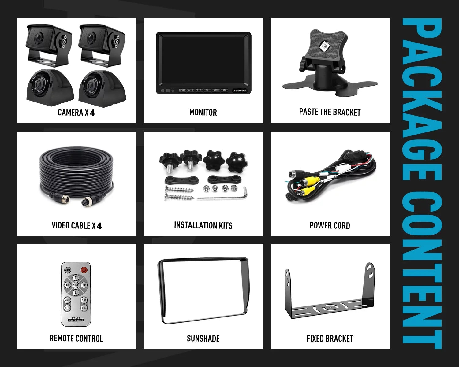 Front/Rear View (FHD3) IP69 Truck/Trailer/RV Lines Screen Waterproof Split HD Wired Ⅱ W/ 7-inch Backup Parking Dual Monitor Cameras Systems, Recording 1080P for 7" RV Fookoo Camera