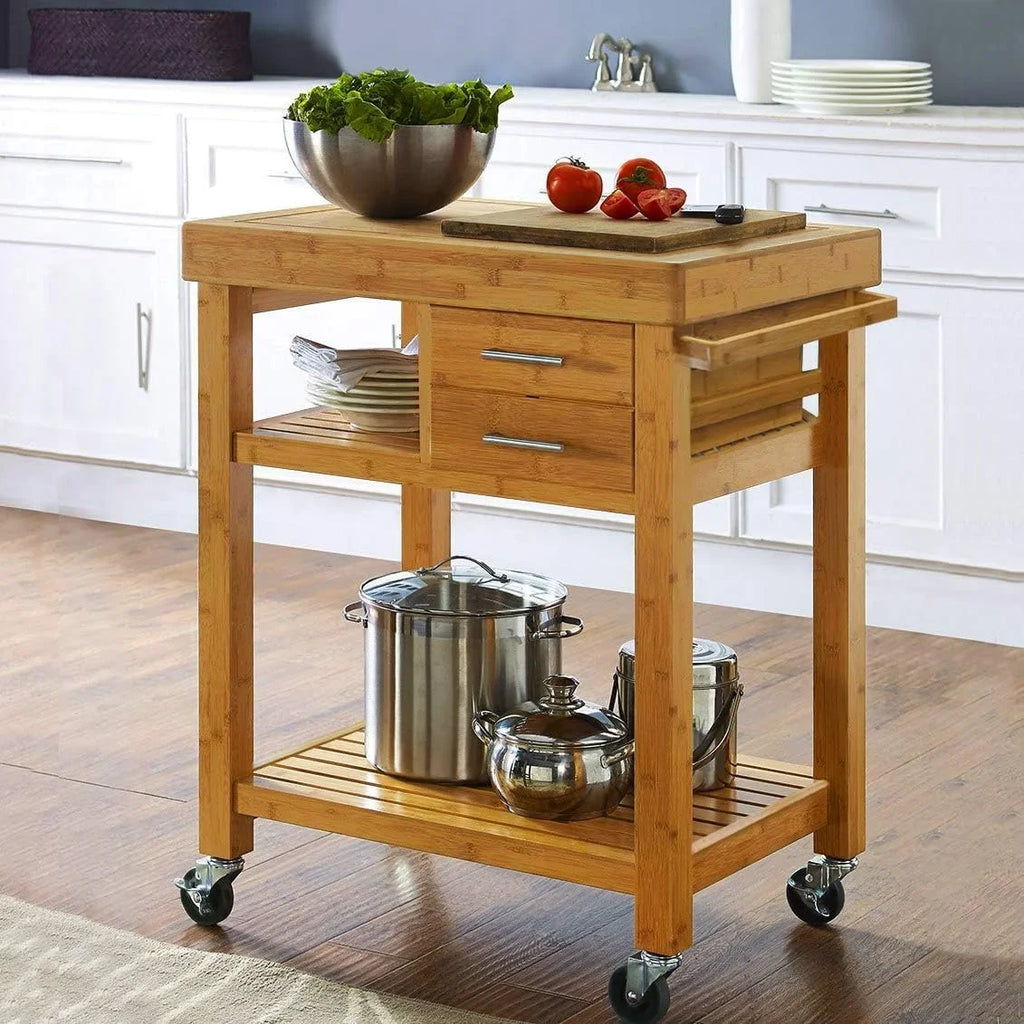 Butcher Prepping Casters, Shelves, With Island Bamboo Locking Rack, Kitchen On Cart Wood Towel Cart Wheels, Block Rolling Drawers Trolley Food