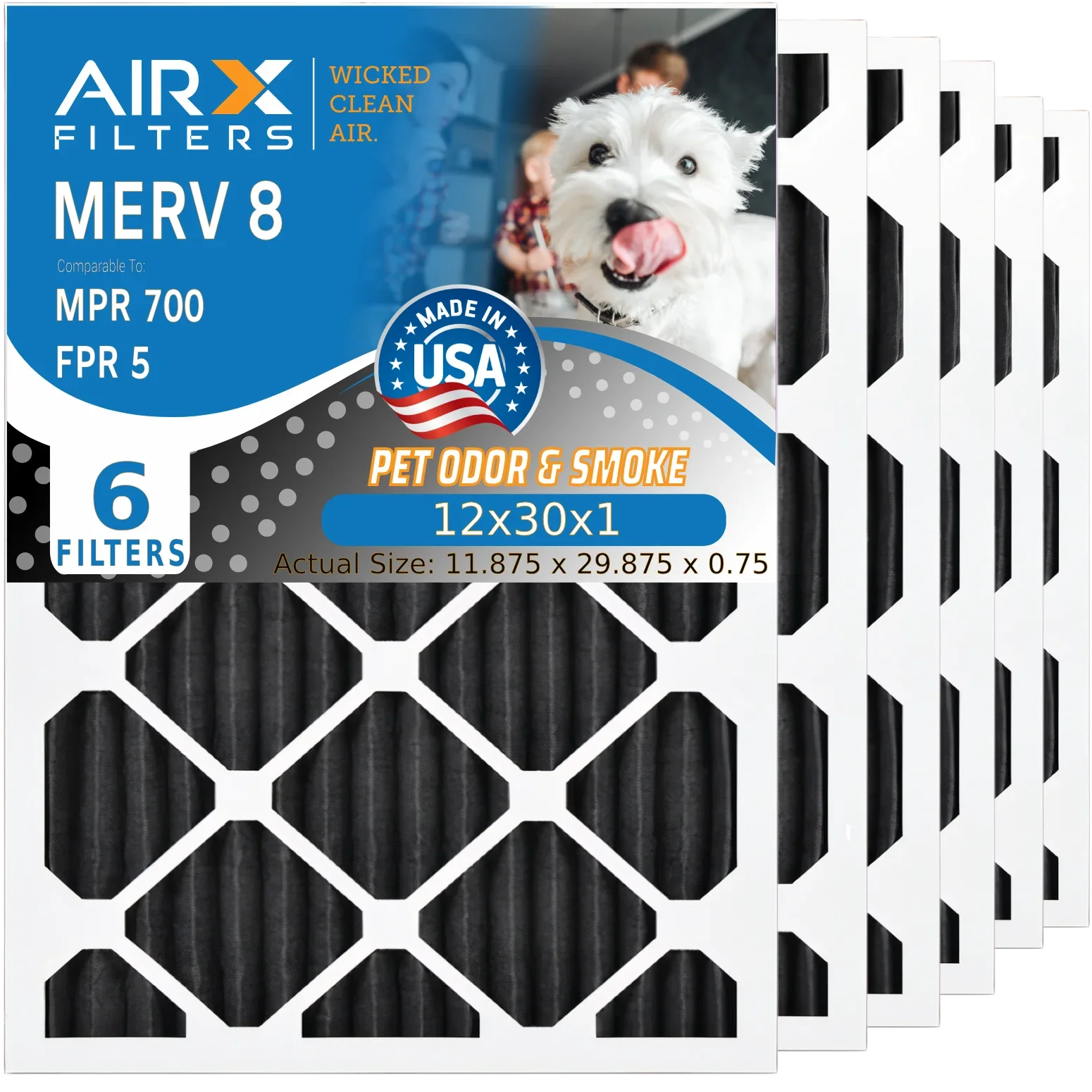 8 700 Filter 12x30x1 5 Odor Carbon & WICKED AIR. 6 12x30x1 Filter to AIRX FPR by Furnace USA Pack Comparable CLEAN Premium Air Made FILTERS Filters MPR HVAC AC MERV Eliminator