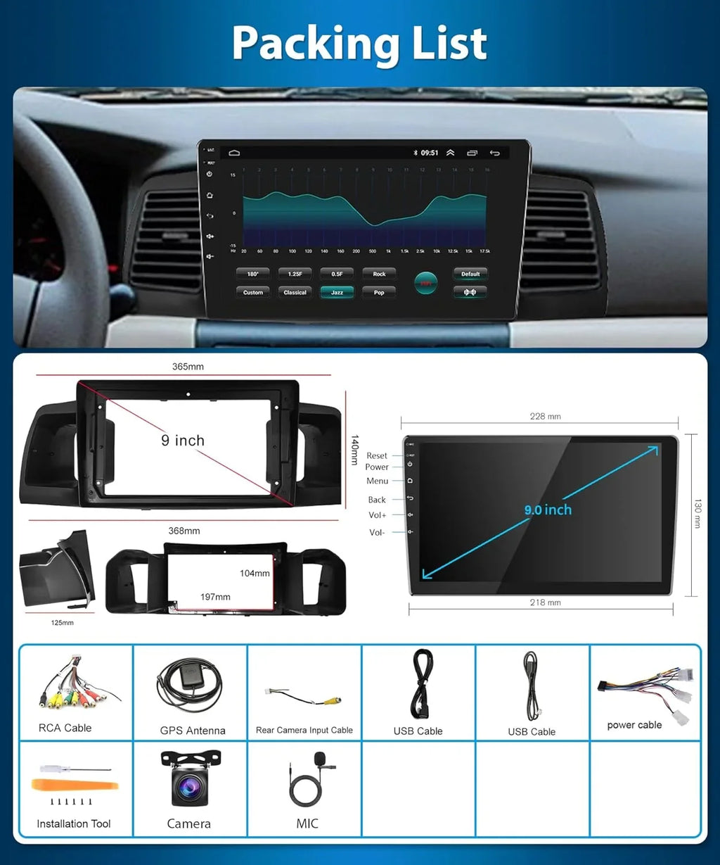 Rimoody Mirror Android Radio ex for Camera Car with Carplay, Backup 9 1G+32G FM Stereo THONZER Touch GPS Corolla WiFi Car Link Bluetooth SWC Inch Wireless Toyota 2007-2012 USB RCA Screen +
