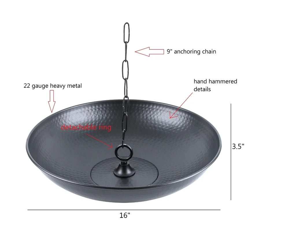 Coated, Rain A A Anchoring Decorative Black Installation, for Roof Gutter Hammered, Rain 16" Bath/Birdbath, Catch Basin/Receptacle/Bowl/Dish/Anchor, 976BLK Powder Chain U-nitt Bird Fountain, Chains