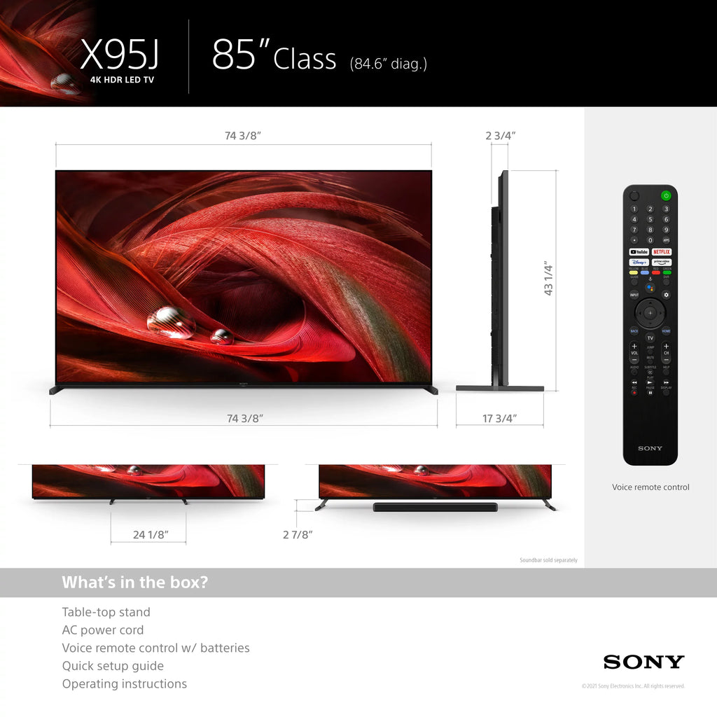Vision LED 4K with X95J Dolby Model HD Smart 85" TV BRAVIA Class HDR 2021 Series Array XR Ultra Full XR85X95J