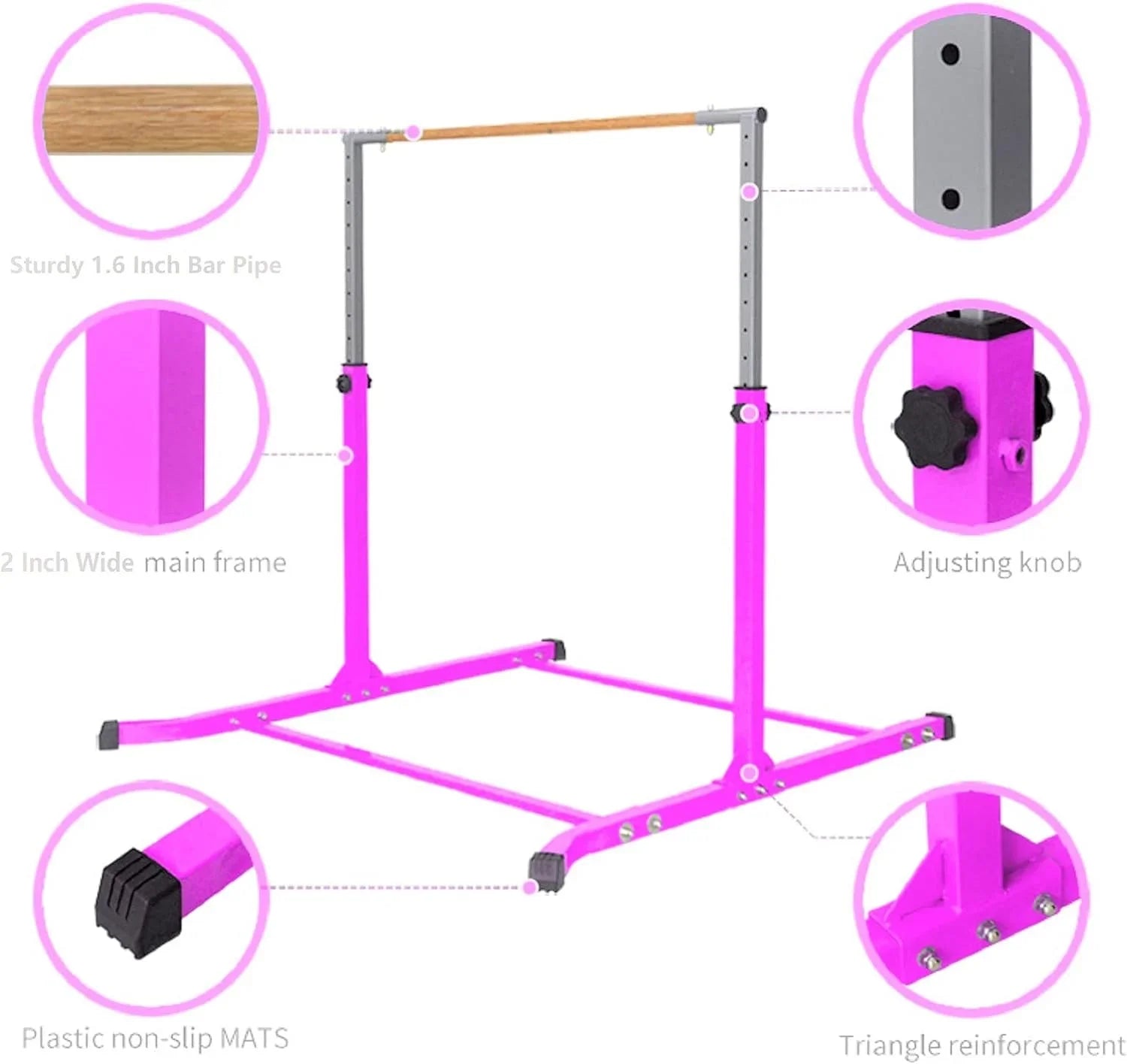 Pink Gymnastics with for Foam Ideal Expandable Bar Training Kip Free - Pad