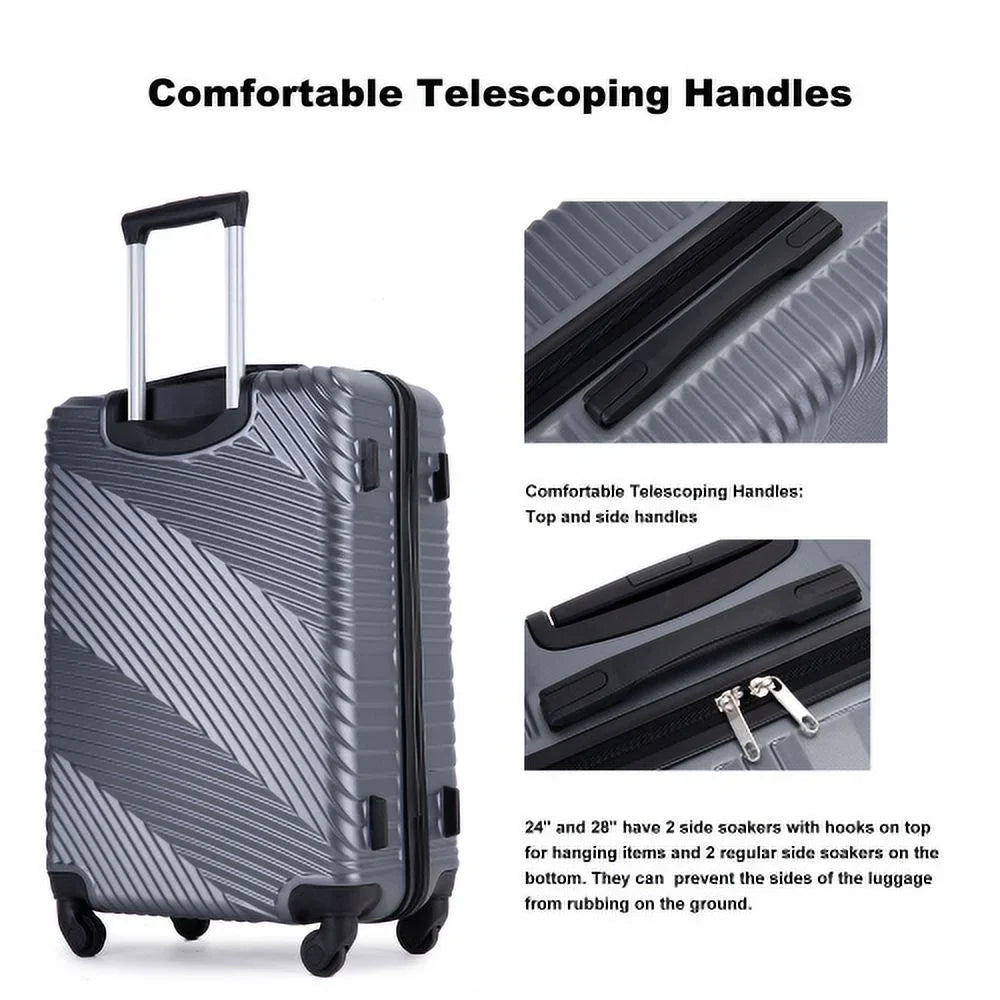Sets 3 Spinner Gray Two (20/24/28) with Luggage Lightweight Hooks, Suitcase Piece PC+ABS Wheels,