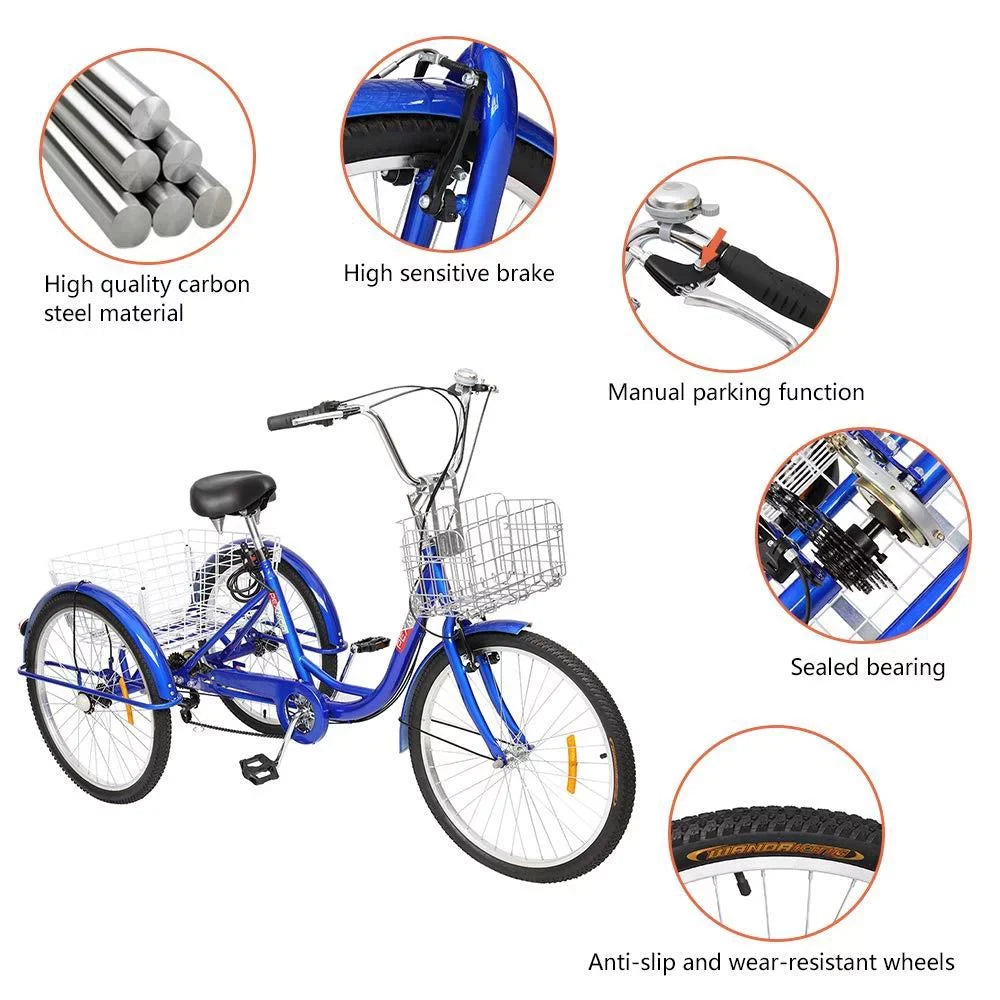 26-Inch Women's SalonMore Men's Bike, Wheel Blue Tricycle Adult