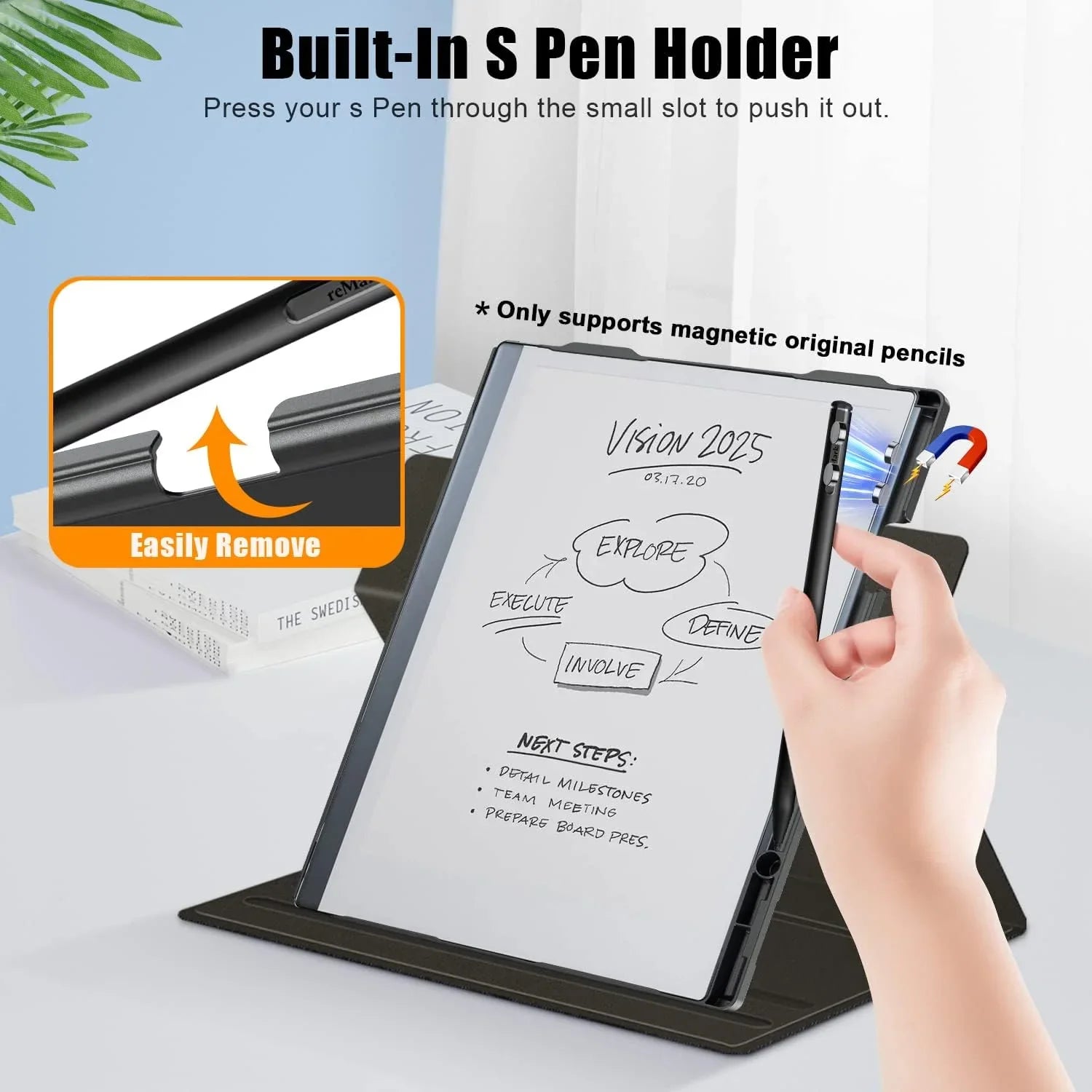 Holder Magnetic Pen for 2 Slim Book Remarkable Case 10.3 with Folio Inch for Paper Remarkable 2 Xuanbeier Digital Ultra