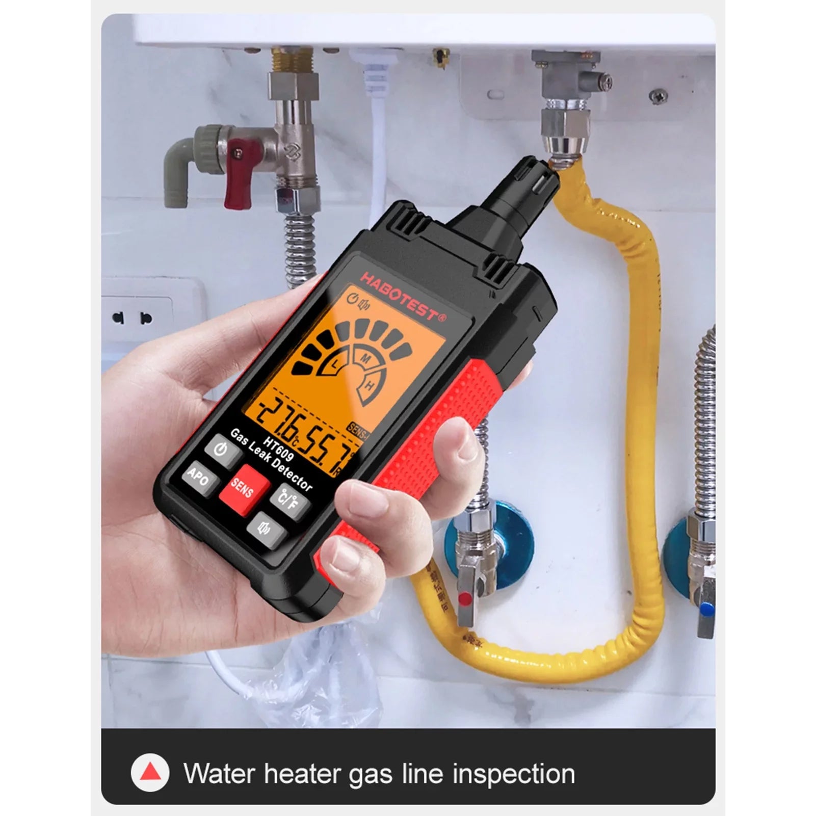 Gas HT609 Gas and with LCD Temperature Detector Visual Humidity Audible Leak HABOTEST Natural Methane Detector Gas and Hydrogen Combustible Alarm Detector Ambient Display