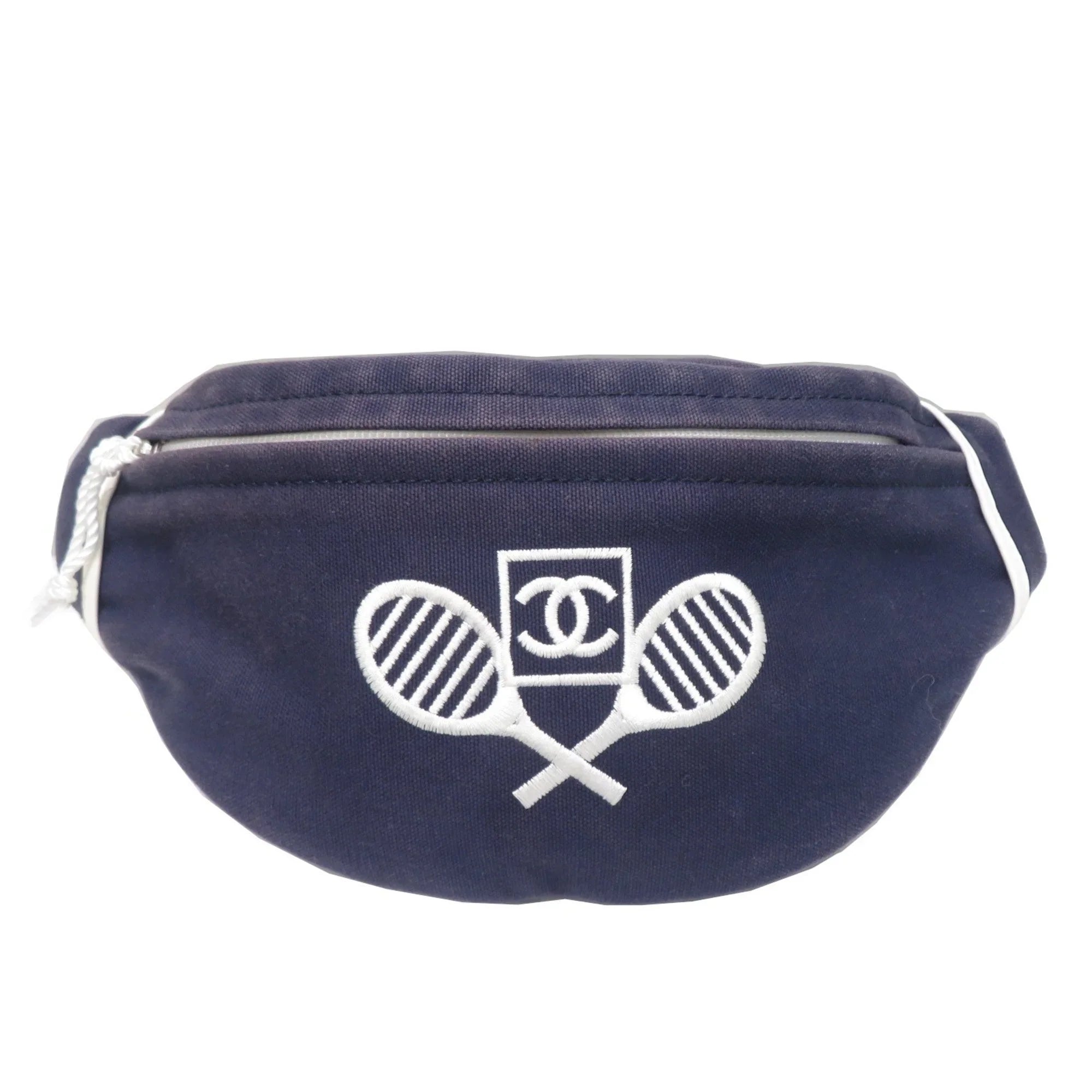 Sportsline Waist (Good) Navy/White Pre-Owned Body Canvas Women's Bag Men's