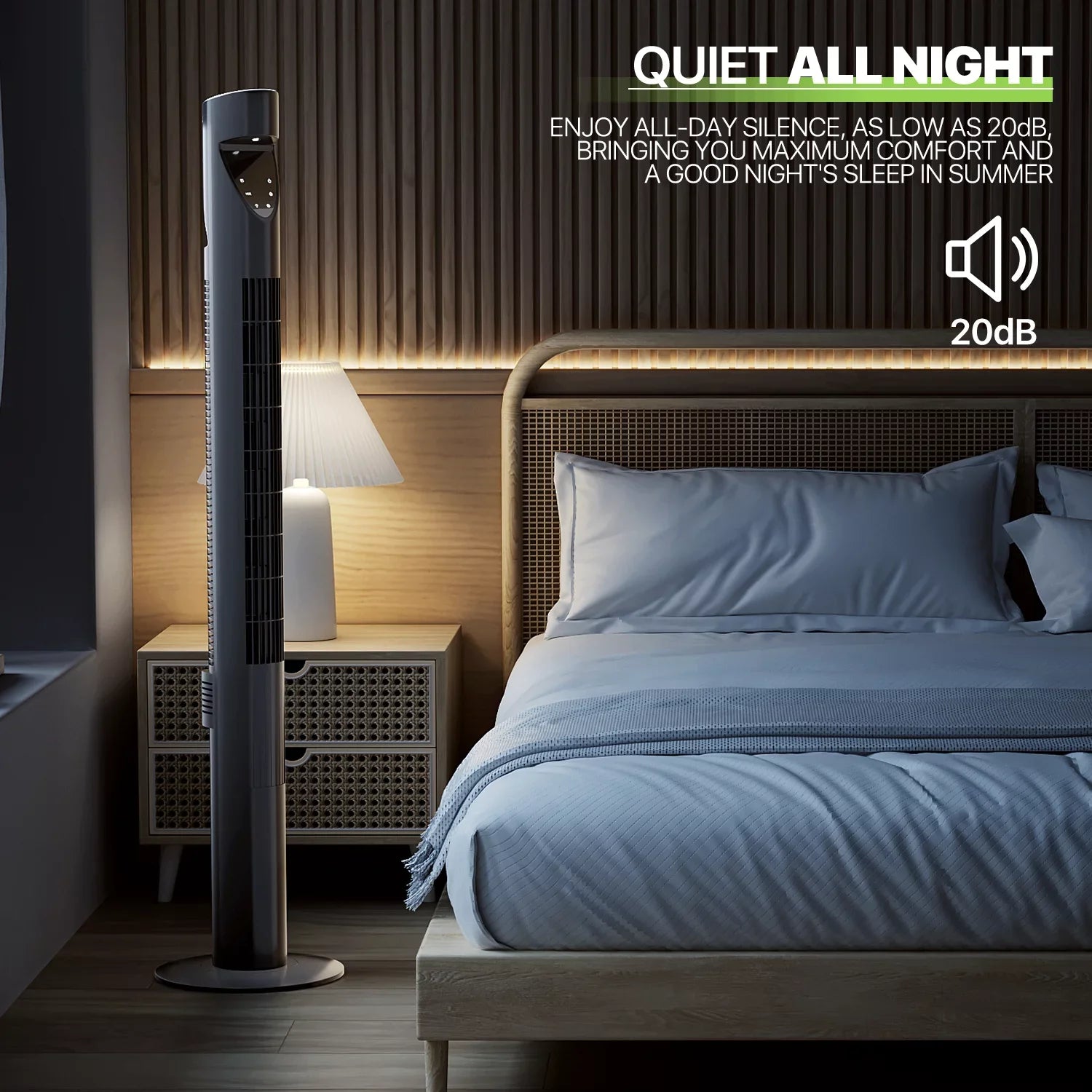 LED w/Remote USA Tower Low & Bladeless Noise Fan Fan 47"Oscillating 3-Speeds