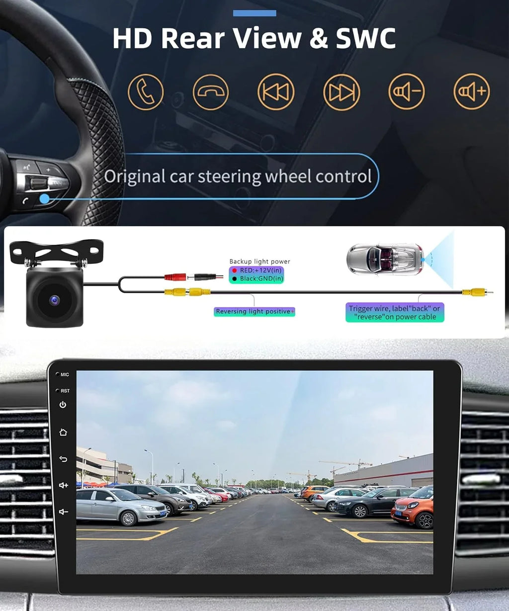 Rimoody Mirror Android Radio ex for Camera Car with Carplay, Backup 9 1G+32G FM Stereo THONZER Touch GPS Corolla WiFi Car Link Bluetooth SWC Inch Wireless Toyota 2007-2012 USB RCA Screen +
