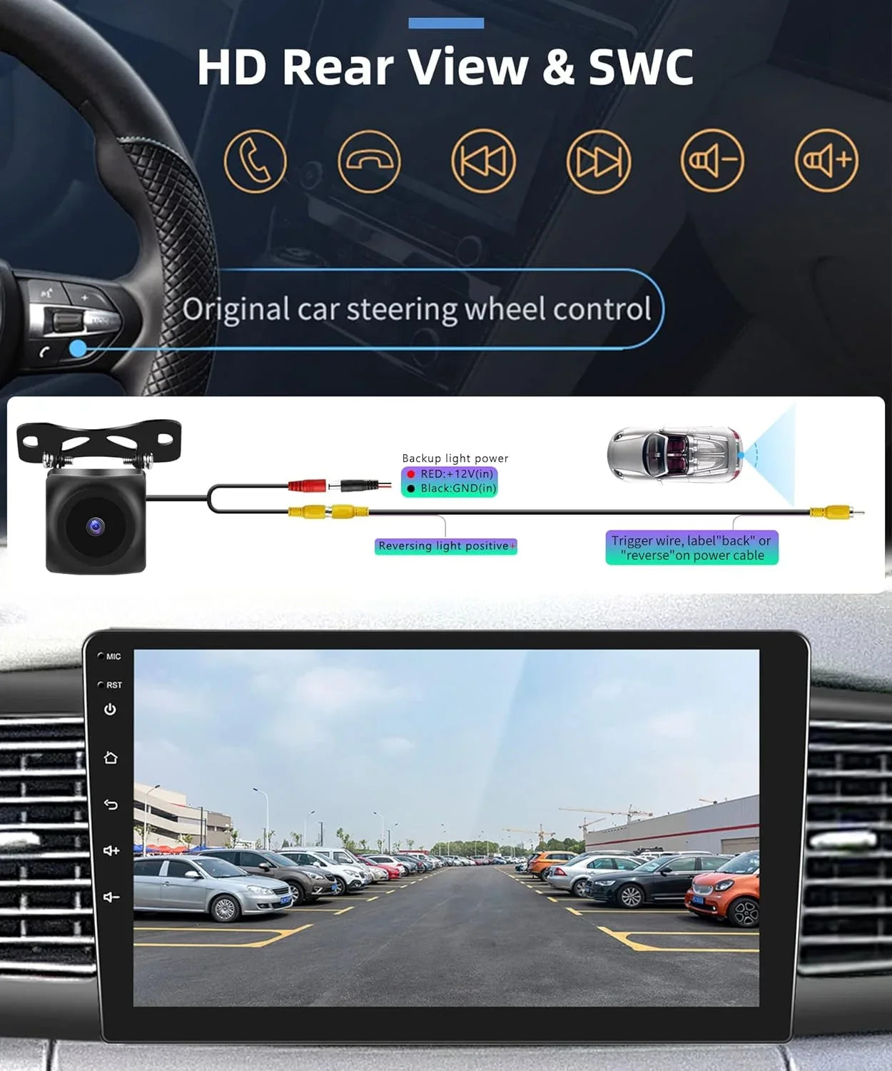 Rimoody Mirror Android Radio ex for Camera Car with Carplay, Backup 9 1G+32G FM Stereo THONZER Touch GPS Corolla WiFi Car Link Bluetooth SWC Inch Wireless Toyota 2007-2012 USB RCA Screen +