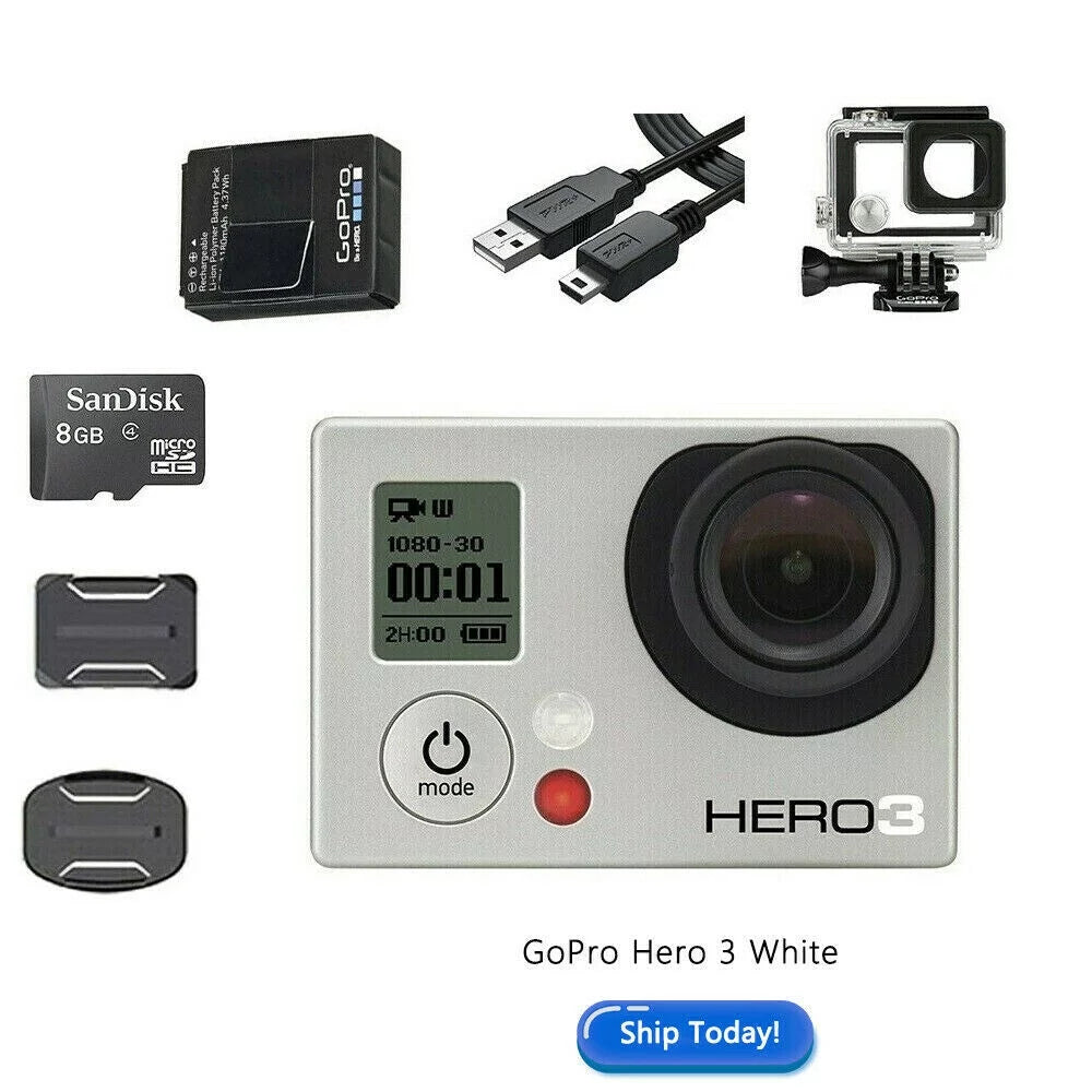 Sport Wi-Fi Edition Action White GoPro Restored Camcorder Camera (Refurbished) HERO3