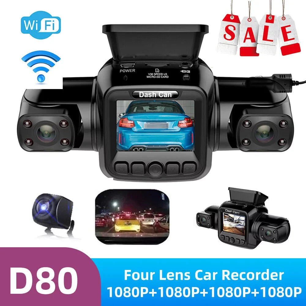 Dash and Left, Front, HD Inside, Cameras Vision Front Cam 360°Panoramic Car and Recorder Driving Right Rear, Rear Channel Night 4
