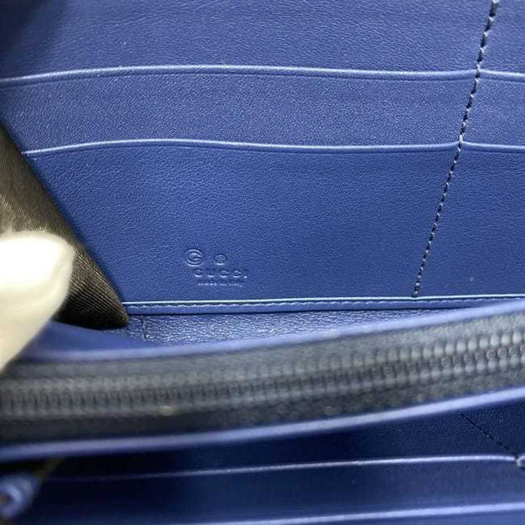 Long GG Wallet Pre-Owned Blue Leather Navy 449391 New) (Like Round Microsima