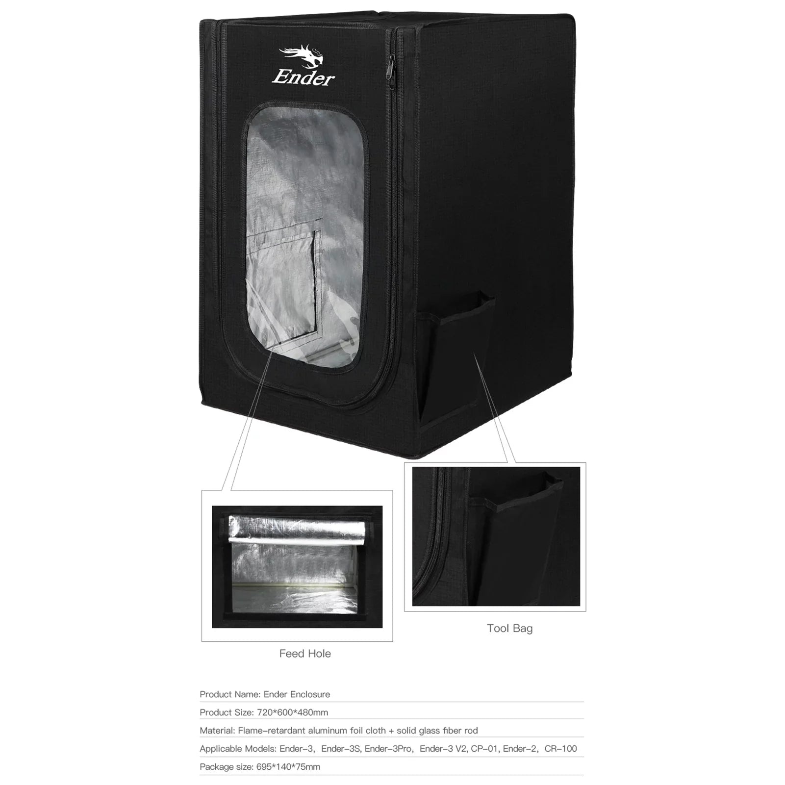 CP-01/ Ender-2/CR-100 for dimension Fireproof Printer Temperature Covers Heating 3D Printer Constant Waterproof for Detachable Ender-3/Ender-3S Tent Heating Ender-3pro/Ender-3 Enclosure Box V2/