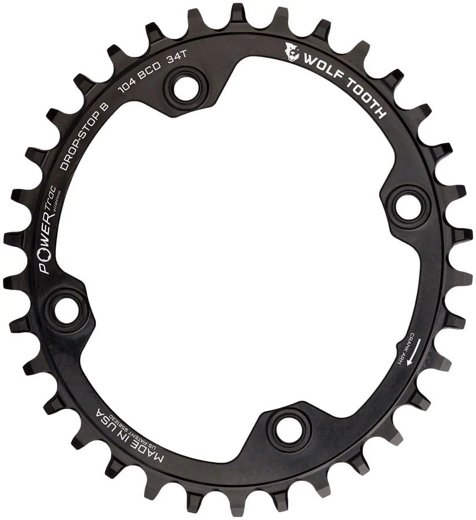 '- Chainring 34t, 4-Bolt, Tooth Elliptical B, Drop-Stop Wolf 104 104 BCD, Black BCD