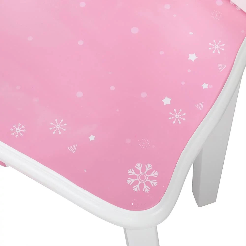 w/ design Wooden Desk Kids Mirror,Stool,Drawer Pink Makeup Vanity Snow SalonMore
