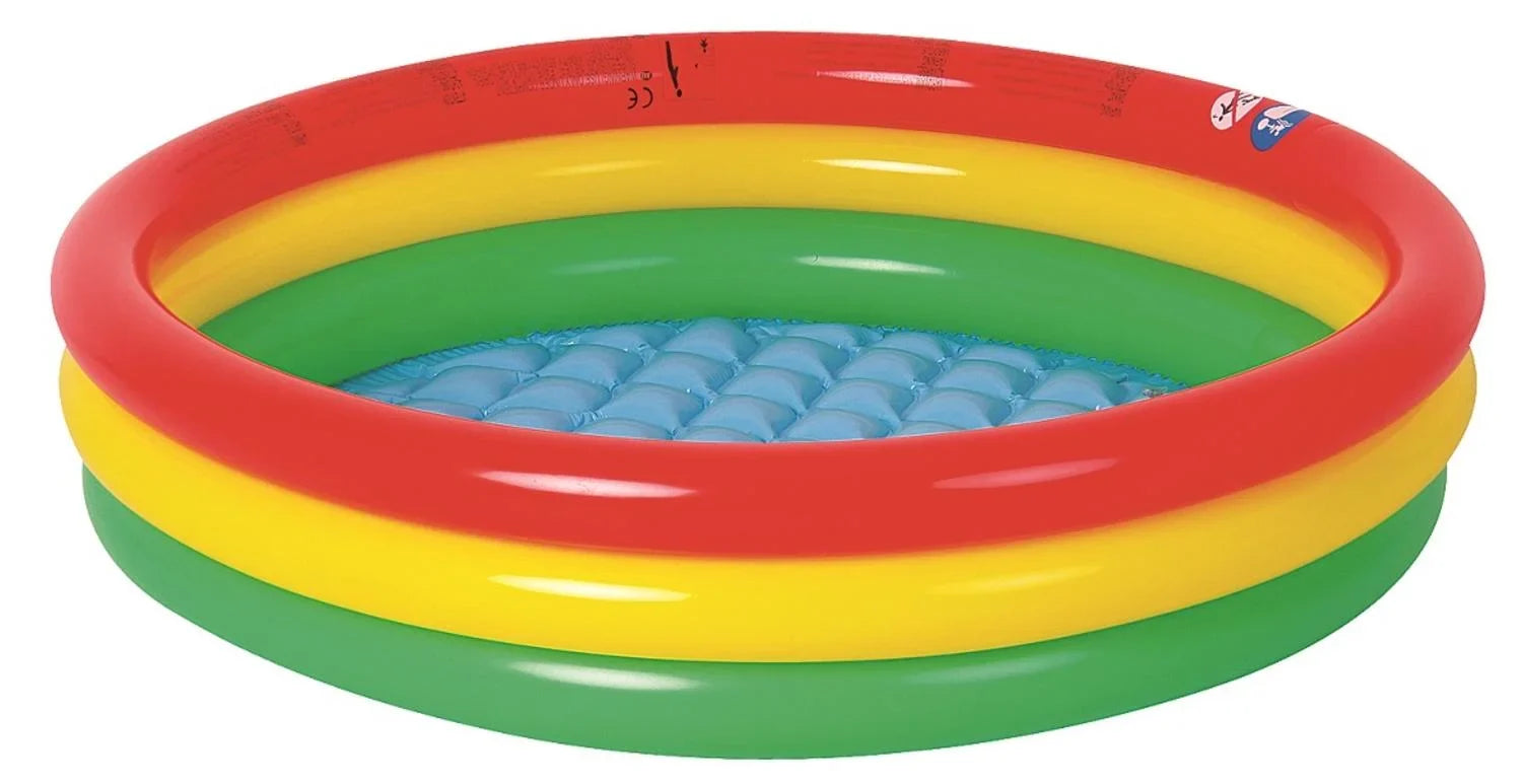 Inflatable Swimming Ringed Round Baby Yellow Red and Green Pool 59"