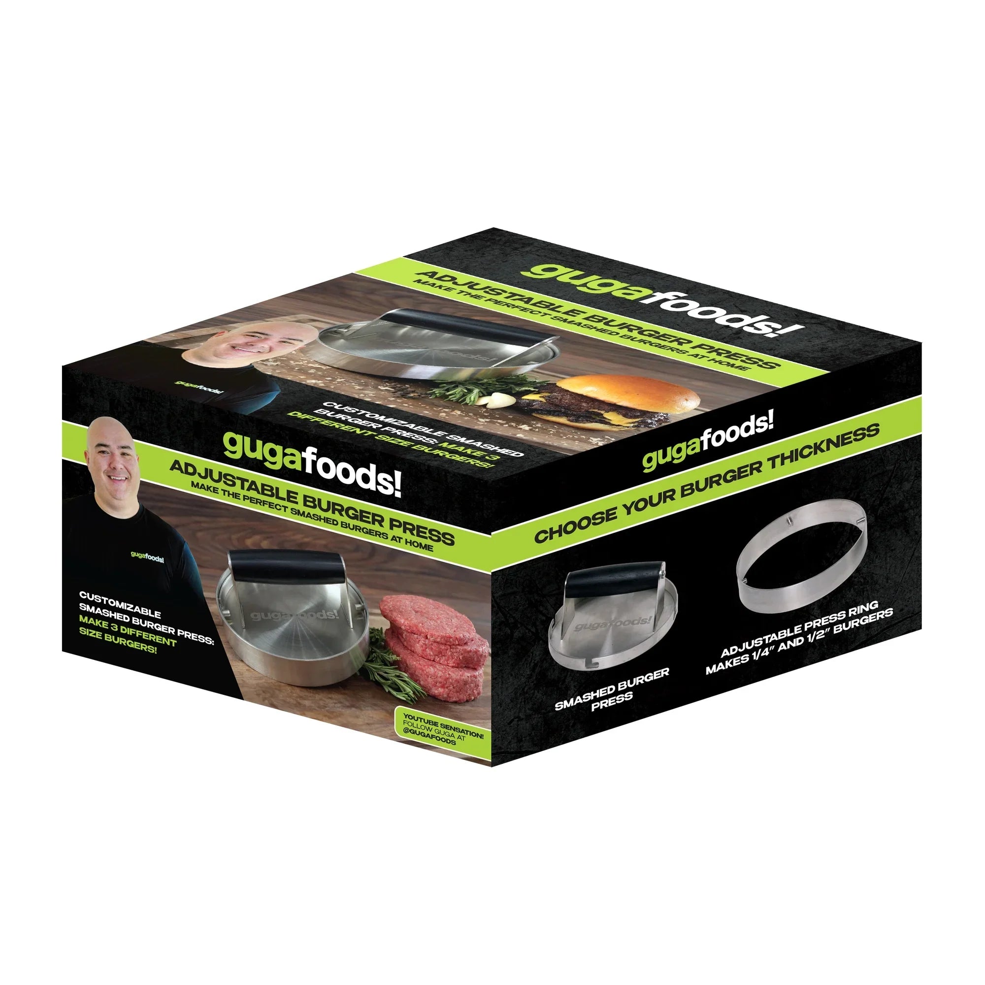 Stainless Smashed Patty Foods Adjustable Hamburger Kit, Press Maker, Burger Steel Guga