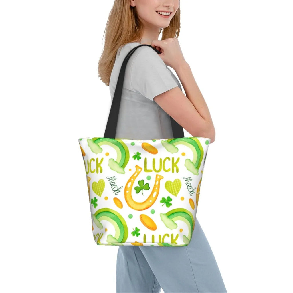 Day1 Canvas Easygdp Suitable St with Bag, Bag Shopping Zip, Shoulder Buying Office, Fitness Tote Groceries, Handbag Stylish for Patrick's