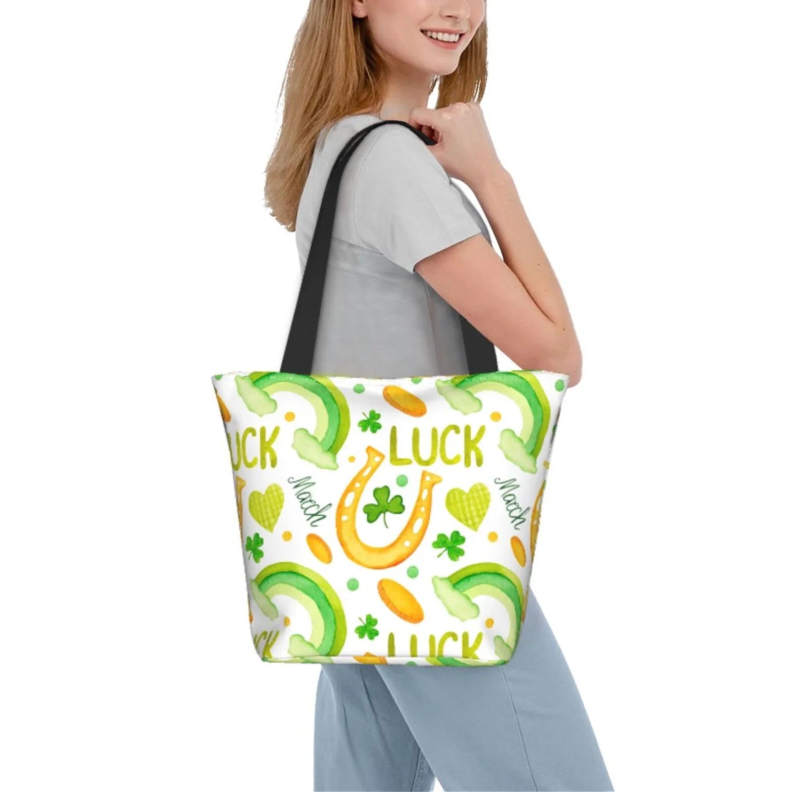 Day1 Canvas Easygdp Suitable St with Bag, Bag Shopping Zip, Shoulder Buying Office, Fitness Tote Groceries, Handbag Stylish for Patrick's