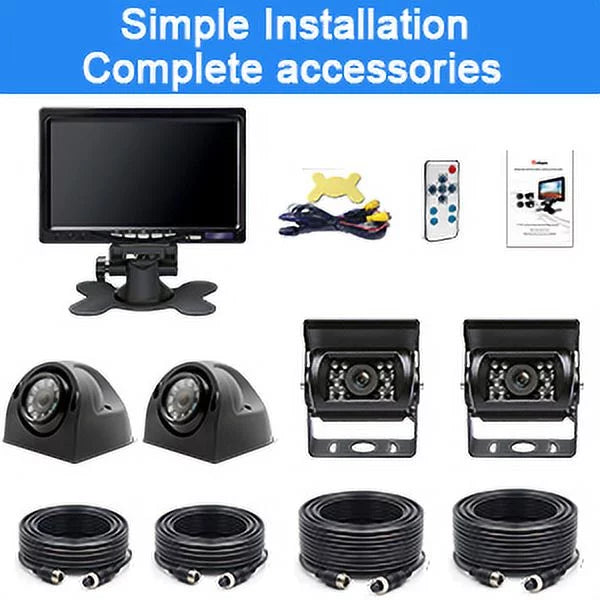 Camera 1080P Screen Split 7" Wheel Camera Car Reversing and Trailer Y0202 Kit Wired Truck eRapta Monitor RV System Backup for Side Rear Vision Tractor System Back up Night 5th Parking