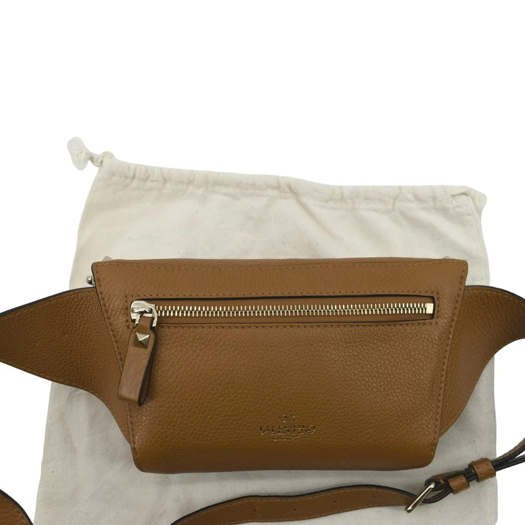 Camel Pre-Loved Spike Belt Bag Leather VALENTINO