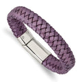 Stainless mm 16 in Bracelet Women's Chisel Polished Rubber Metallic & Purple Steel Leather Braided 7.5 Cord,