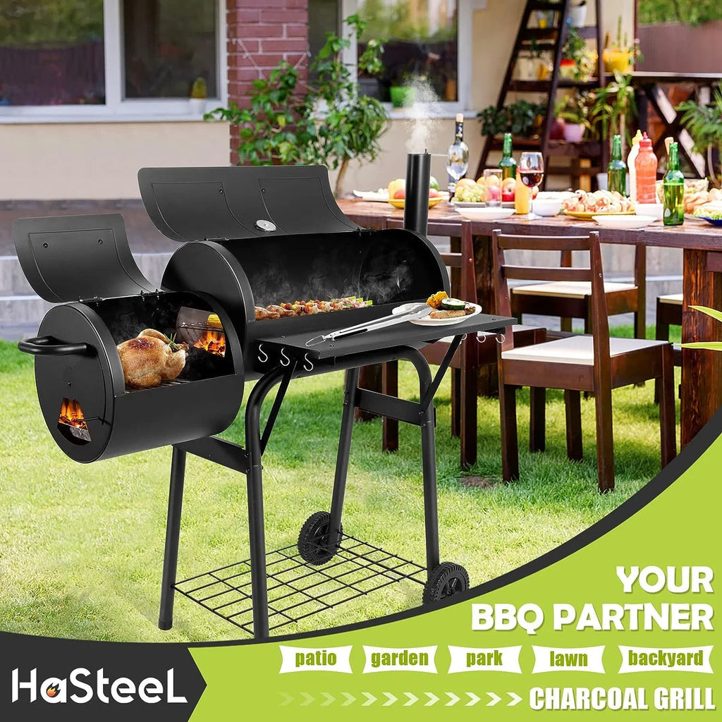 Camping & Party Grill Backyard Cooking Grill Patio Picnic, Hooks Barrel Screwdrivers Barbecue 420.SQ.IN 2 Grill, Large for exterior Smoker, Offset 6 - Area, Black with Garden BBQ Charcoal