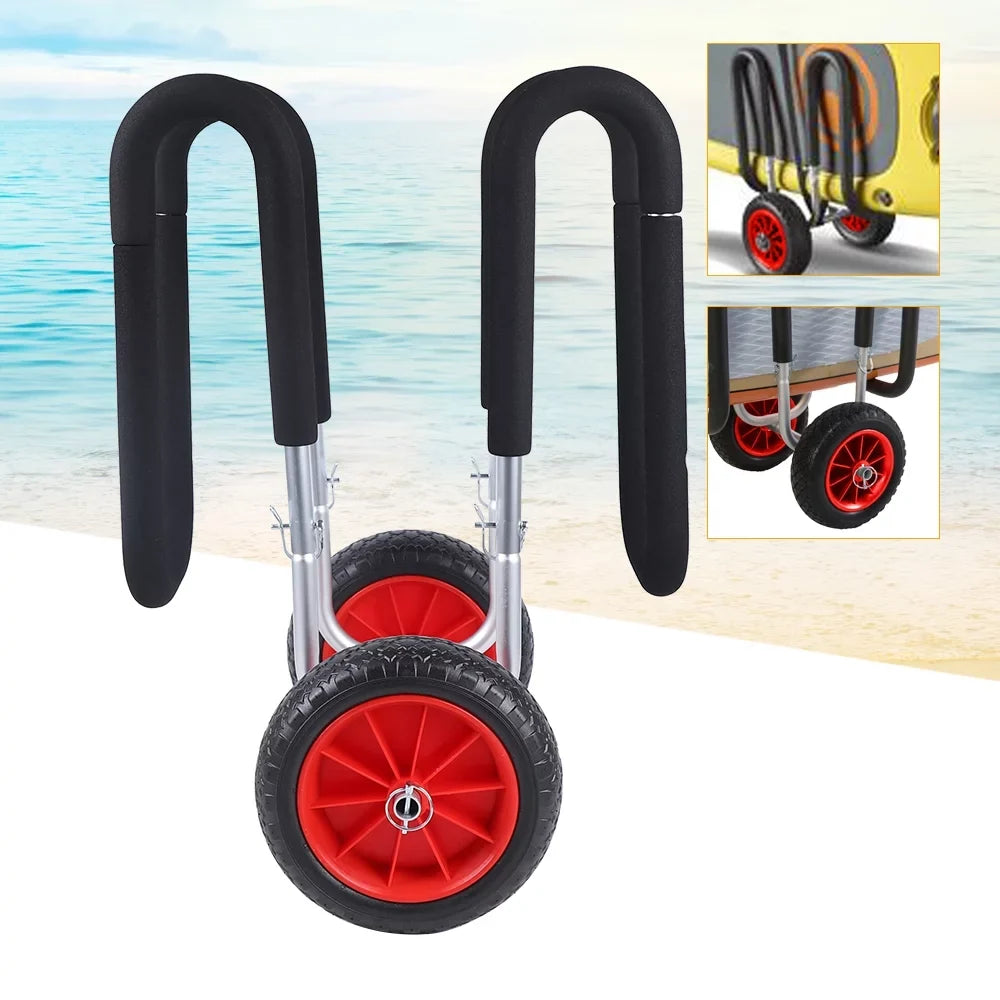 Solid Paddle Trailer, Stand-Up Double Airless Beach Portable Wheel Aviation Beach Cart Aluminum SUP PU Carrier Veneer Cart Board Cart, Surfboard